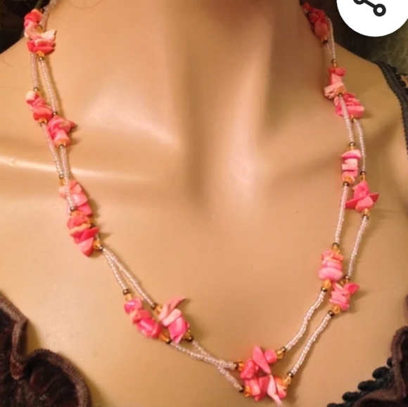 Vintage Genuine Angel Skin Coral and Glass Bead Necklace- Opera Length or Double - Picture 4 of 4